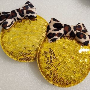 Cheetah Sequin Minnie Mouse Animal Print Pig Tail Hair Clips Dress Up